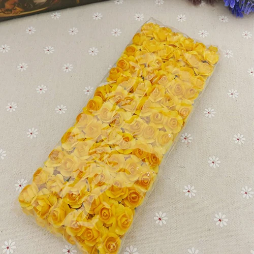 yellow Melsnajsd 144 шт./лот 1,8 см мини бумага розы цветы свадебное оформление букета бумага цветок для бумага в форме цветков для скрапбукинга дешево - Цвет: yellow
