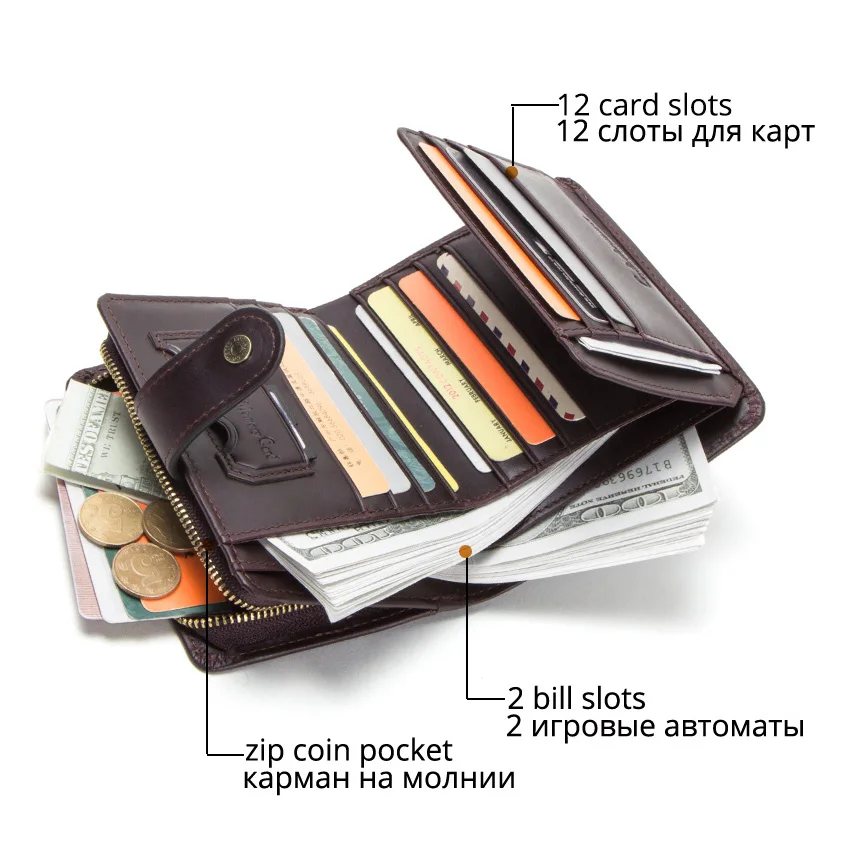 CONTACT'S Высококачественный бумажник RFID из натуральной кожи с отделением для денег тройные короткие мужские
