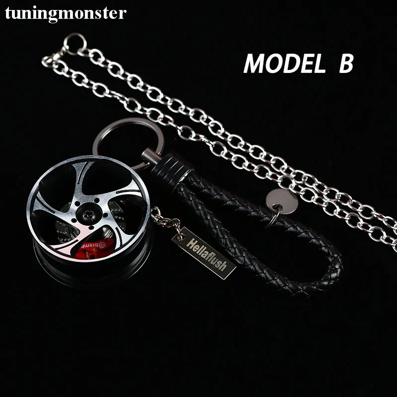 Model B Kit(Black) Большой обод колеса автомобиля Авто заднего вида Mirrow брелок алюминиевый 1 комплект = колесо+ тормозной диск+ BV кожа+ подвеска+ цепь - Название цвета: Model B Kit(Black)