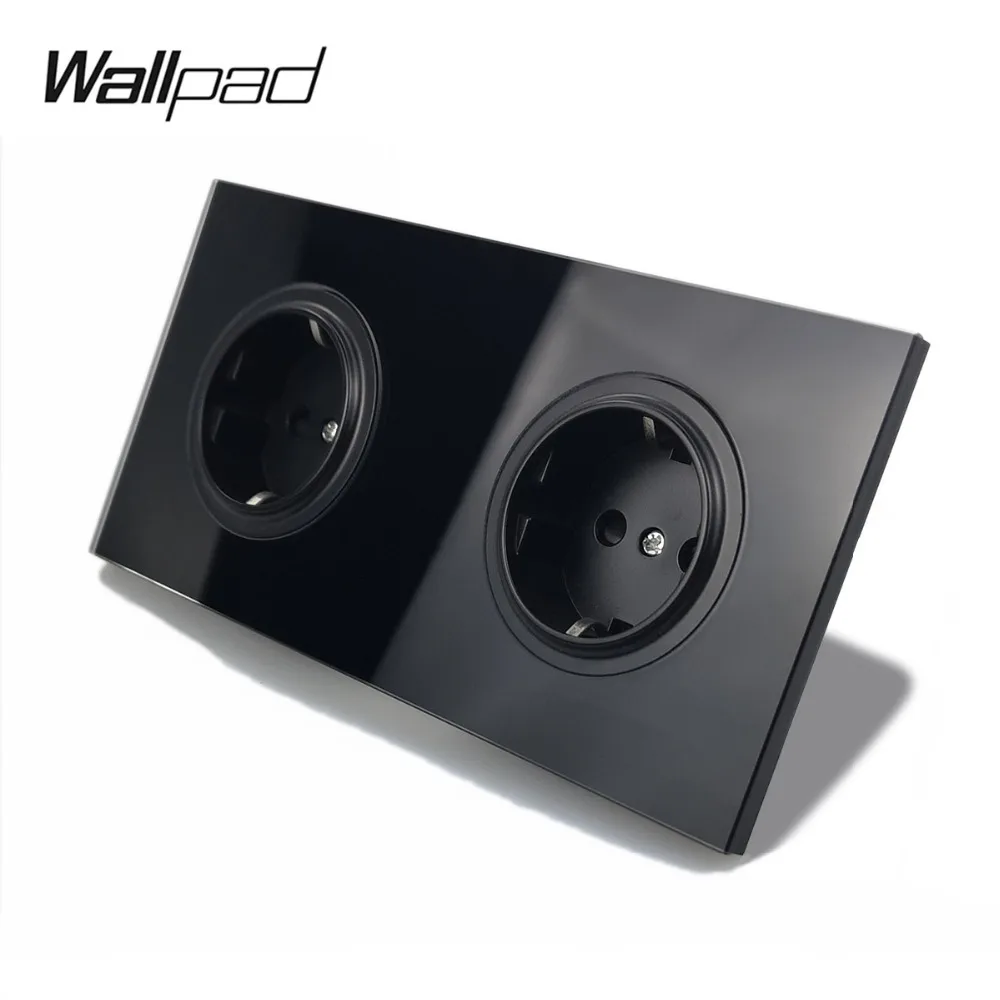 Европейская настенная розетка Wallpad L6 из черного закаленного стекла с двойной