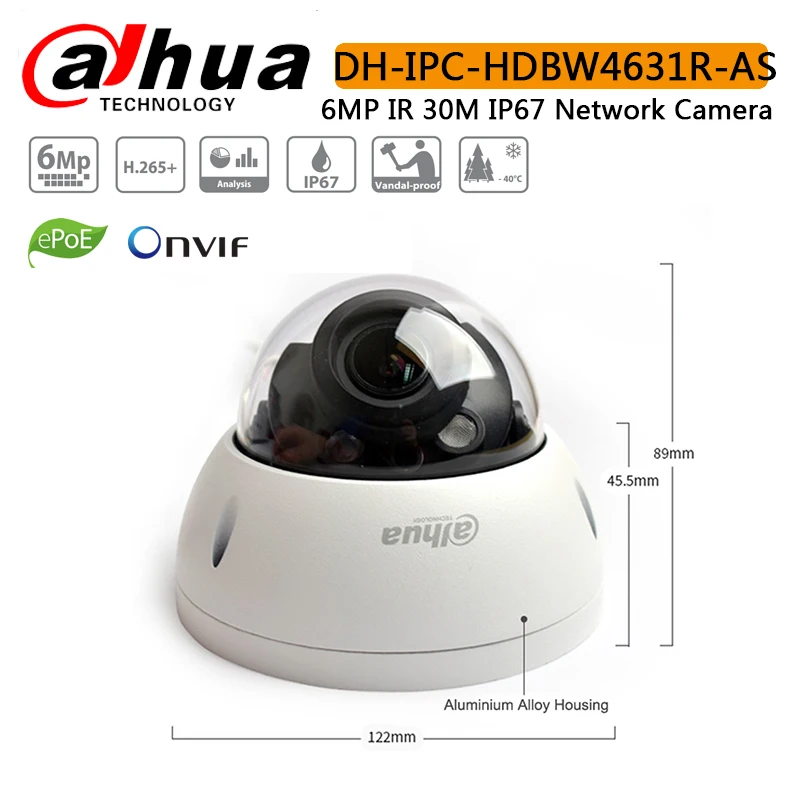 Оригинальная Dahua IPC-HDBW4631R-AS 6MP ip-камера IK10 IP67 IR30M Встроенная sd-карта аудио и сигнал тревоги интерфейс HDBW4631R-AS POE камера