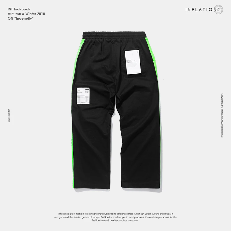 black INFLATION Fluorescence Side Straight Casual Pants Streetwear Hip hop Swag Loose Fit Cargo Pants Cotton Brand Trousers 8863W - Цвет: black