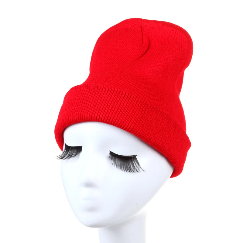 C Red Мода Skullies шапочки женщины шляпа вязаная шапка женская шапка человек колпак для женщин шапочка мужская чистый цвет головные уборы - Цвет: C Red