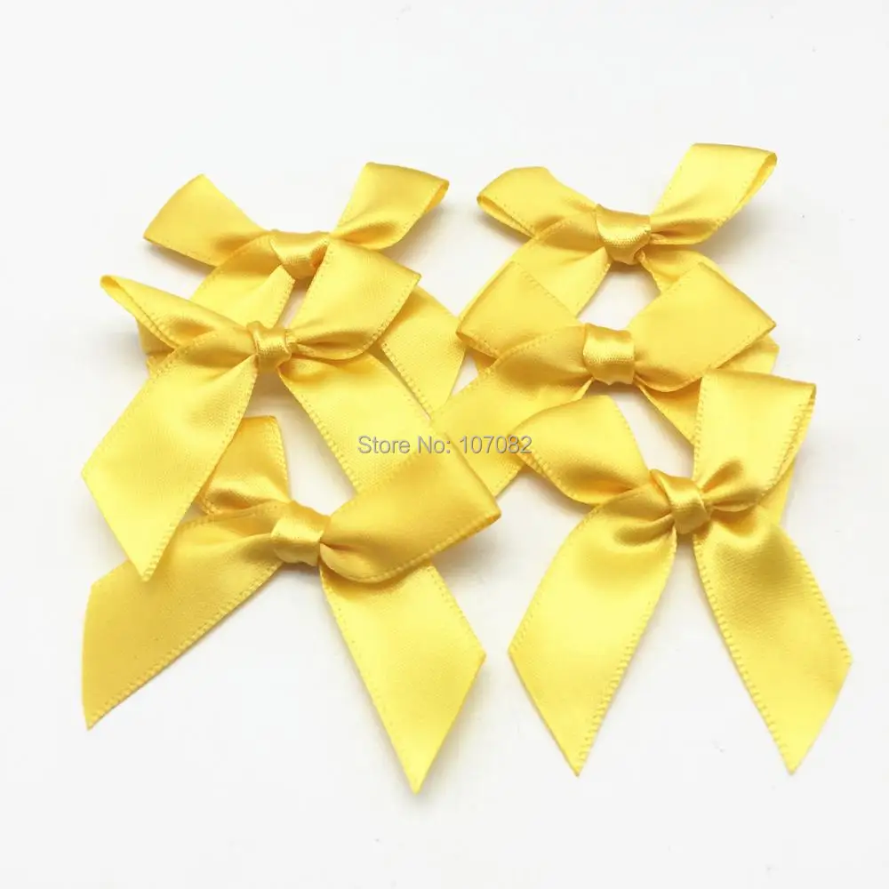 

DROP SHIPPING 100pcs Dark Yellow Satin Ployester Ribbon Decorative Bows With Tails Embellishments For Dollmaking Accessories