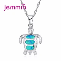 turtles blue fire opal necklace pendants for women 925 sterling silver necklace natural stone animal fashion jewelry