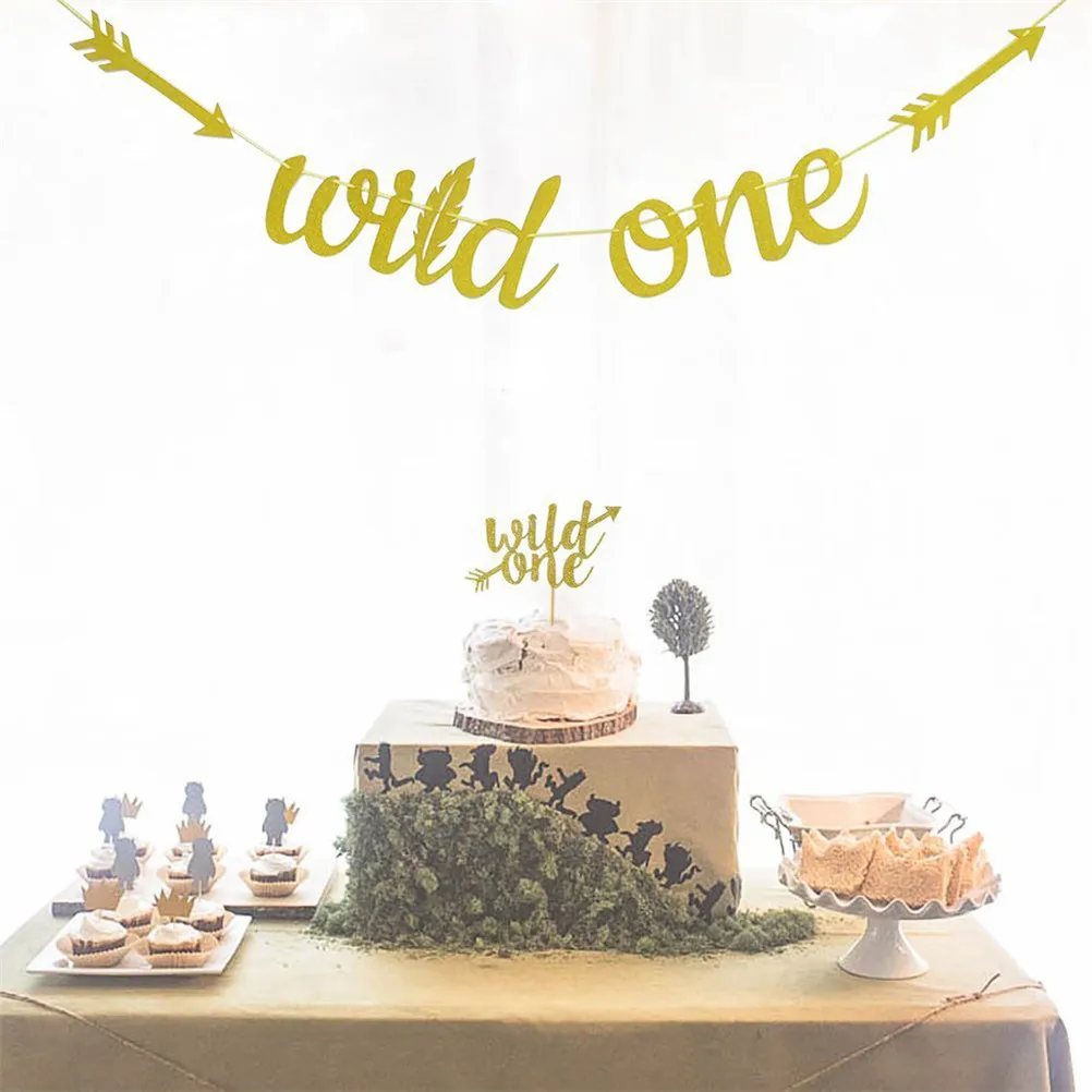 1 комплект золотой блеск дикий баннер с днем рождения вечеринка детский душ