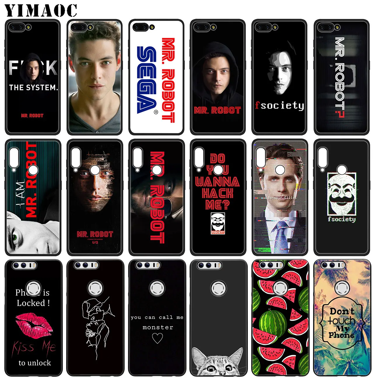 Мягкий силиконовый чехол YIMAOC Mr Robot для телефона Huawei Honor 20 Pro 8C 8X 8 9 9X 10 Lite 7X 7A черный с