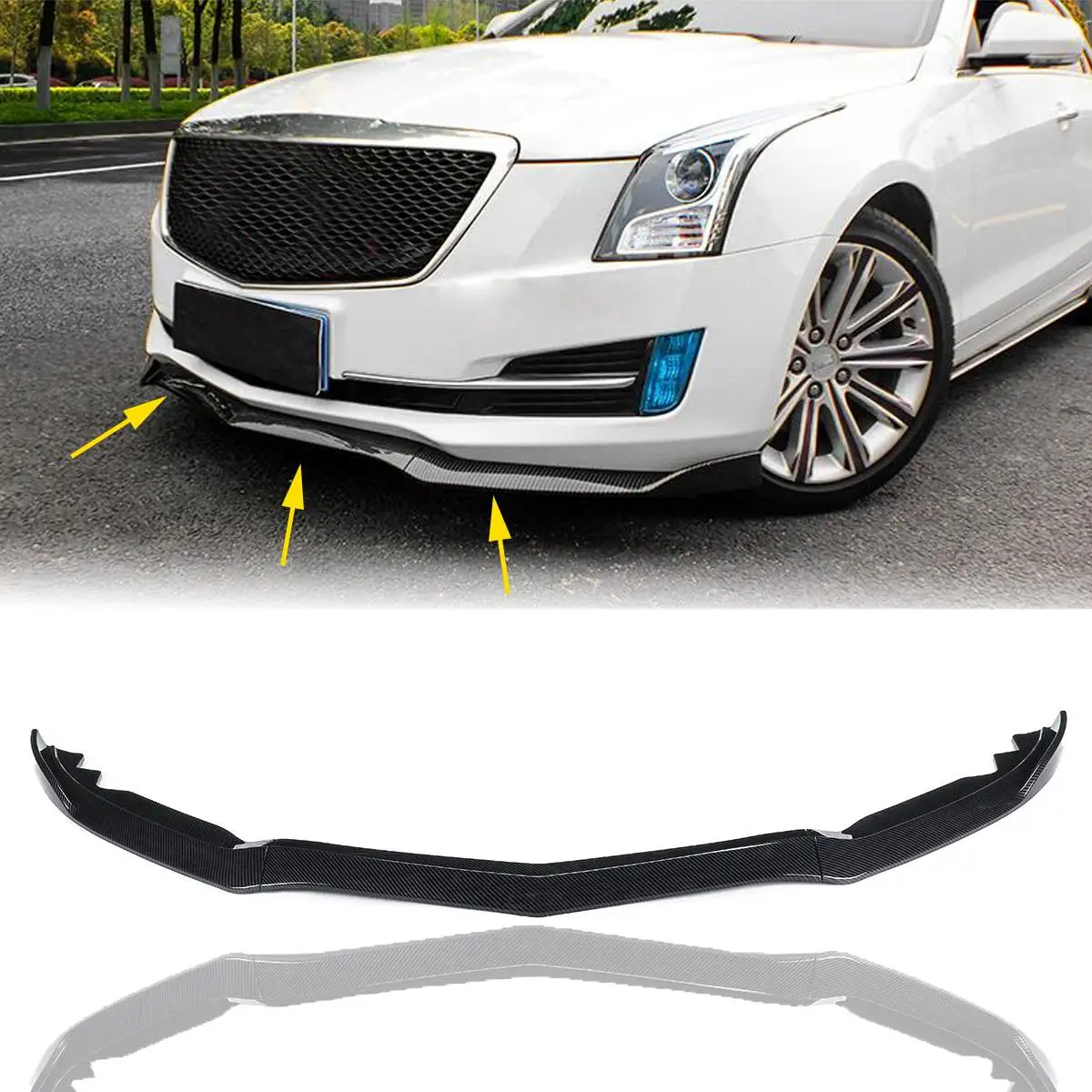1 Set Car Front Bumper Lip Cover Trim for Cadillac ATS- Black Carbon Fiber Front Bumper Cover Auto Exterior Parts
