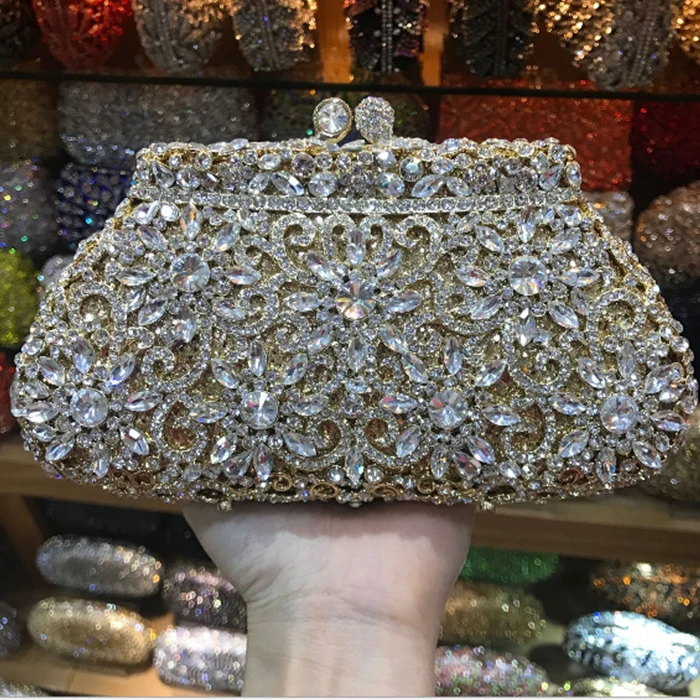 

lady flower wallet Luxury crystal evening bag diamond women pochette party evening handbag prom small purse wedding day clutches