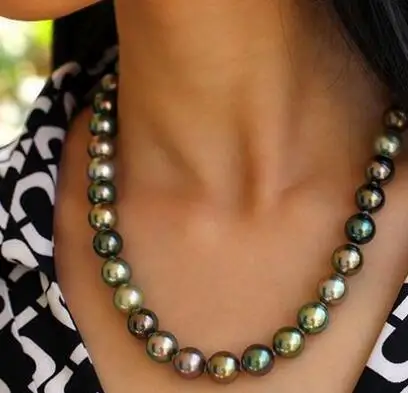 

Потрясающая Бесплатная доставка AAA 10-11 ММ Tahitian круглое ожерелье с разноцветным жемчугом 18 дюймов