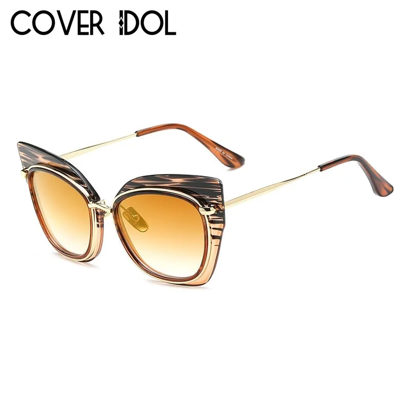 Роскошные oversize Для женщин Кошачий глаз Солнцезащитные очки для модные Брендовая