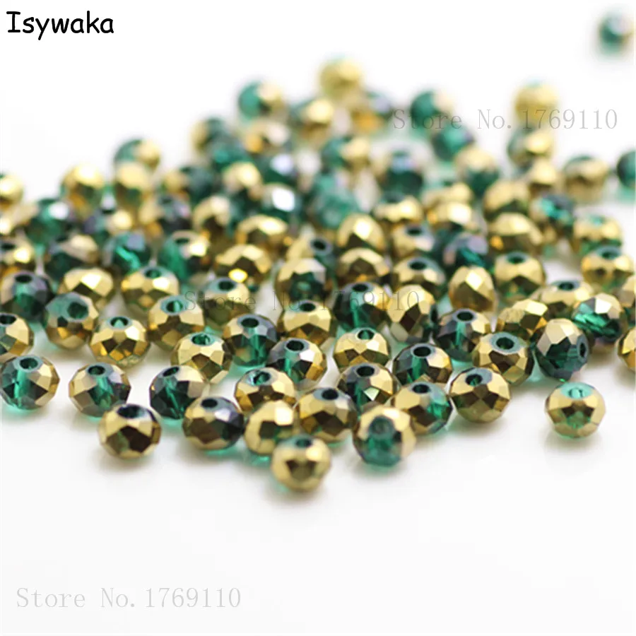 

Isywaka Green Golden Colors 4mm 145pcs Rondelle Austria Crystal Glass Beads Loose Faceted Round Beads Jewelry Making
