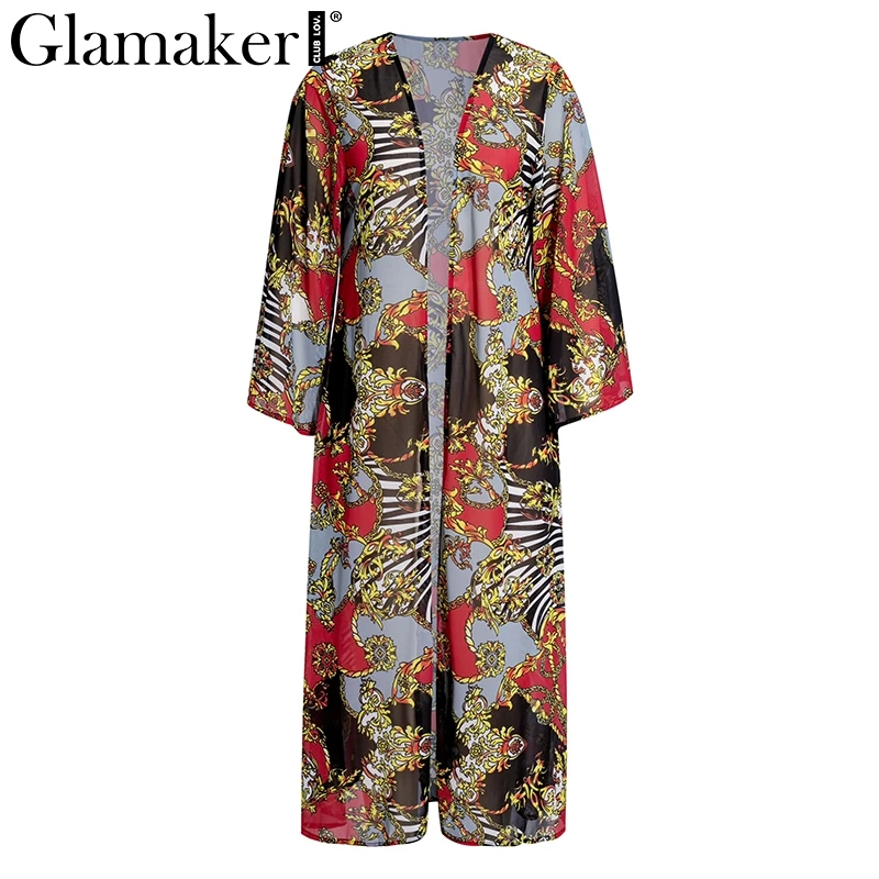 Glamaker, винтажное пляжное длинное платье с принтом, женское саронг, лето, пляжная одежда, купальник, накидка, туника, женский халат, кафтан, накидка