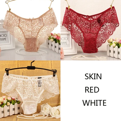 skinwhitered JERRINUT, 3 шт., сексуальные кружевные короткие женские трусы, Прозрачное нижнее белье для женщин, низкая талия, хлопок, дышащие женские трусы - Цвет: skinwhitered