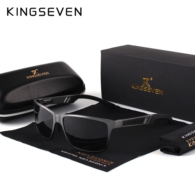 KINGSEVEN, алюминиевые квадратные мужские/женские поляризованные зеркальные UV400 Солнцезащитные очки, солнцезащитные очки для мужчин - Цвет линз: gun gray