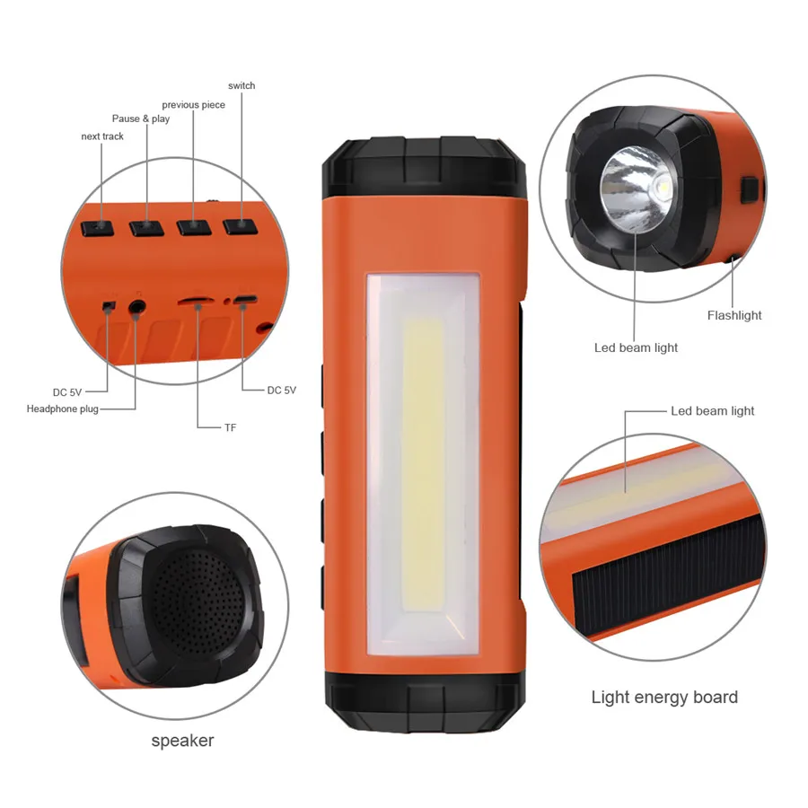 AIDISITE bluetooth динамик на солнечной батарее беспроводной светодиодный фонарик