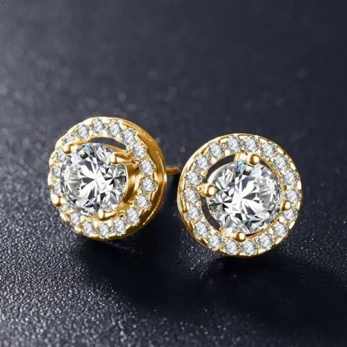 Yellow Gold White Милые круглые Разноцветные серьги-гвоздики с кристаллами для девушек, для женщин, 925 серебро, розовое золото, заполненные белым, синим, зеленым огненным опалом, серьги CZ - Окраска металла: Yellow Gold White