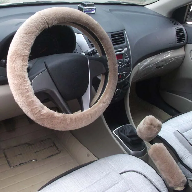 KKYSYELVA зимняя крышка рулевого колеса автомобиля розовые автоматические колеса ручной тормоз переключения передач Чехлы Интерьер Автомобильные аксессуары стиль - Название цвета: BROWN