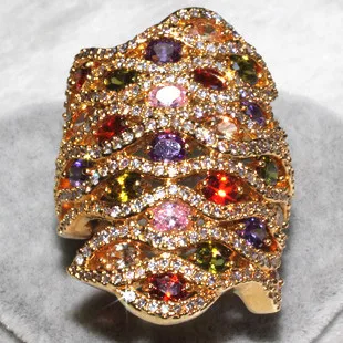 Позолоченное кольцо полноцветный камень роскошная атмосфера AAA циркон галька 309