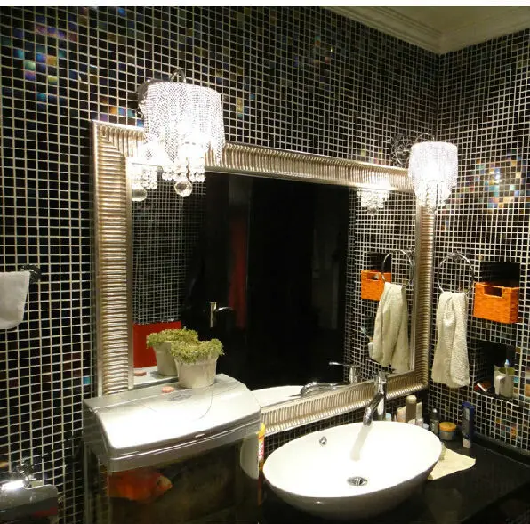Переливающаяся мозаичная плитка из черного стекла настенная для ванной душа
