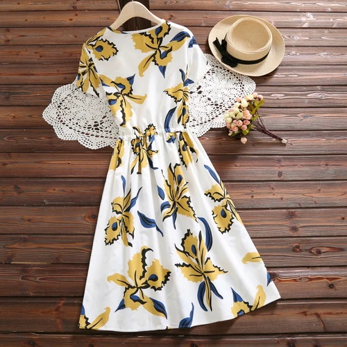 2018 Винтажная летняя повседневная женская одежда с круглым вырезом и принтом Vestidos