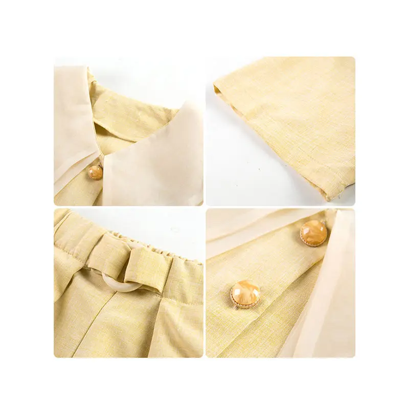 

2019 New Summer Lady Lapel Tops and Shorts Elastic Waist Wide-Leg Slim Single-breasted Casual Loose Two-piece Set Outfit f1043