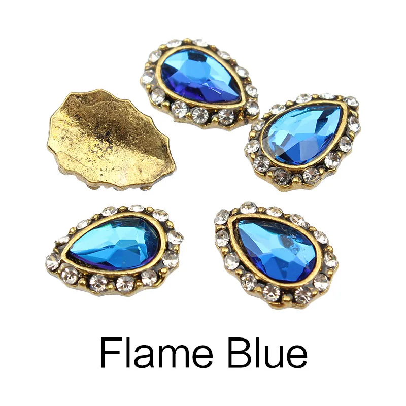 Flame Blue 10 шт./лот, античные капли воды, сплав, 3d дизайн ногтей, Декор, ногти, шарм, кристаллы, бриллианты, СТРАЗА под камень, ювелирные изделия, аксессуары, стразы - Цвет: Flame Blue