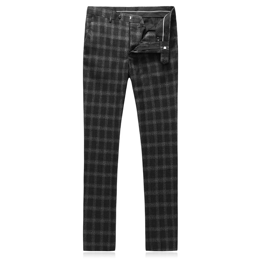 

Men 3 Pieces And 2 Pieces Donble Breasted Suits Casual Plaid Slim Fit Jacket Vest Pant Big Size S-5XL Black Luxury Clothes F109