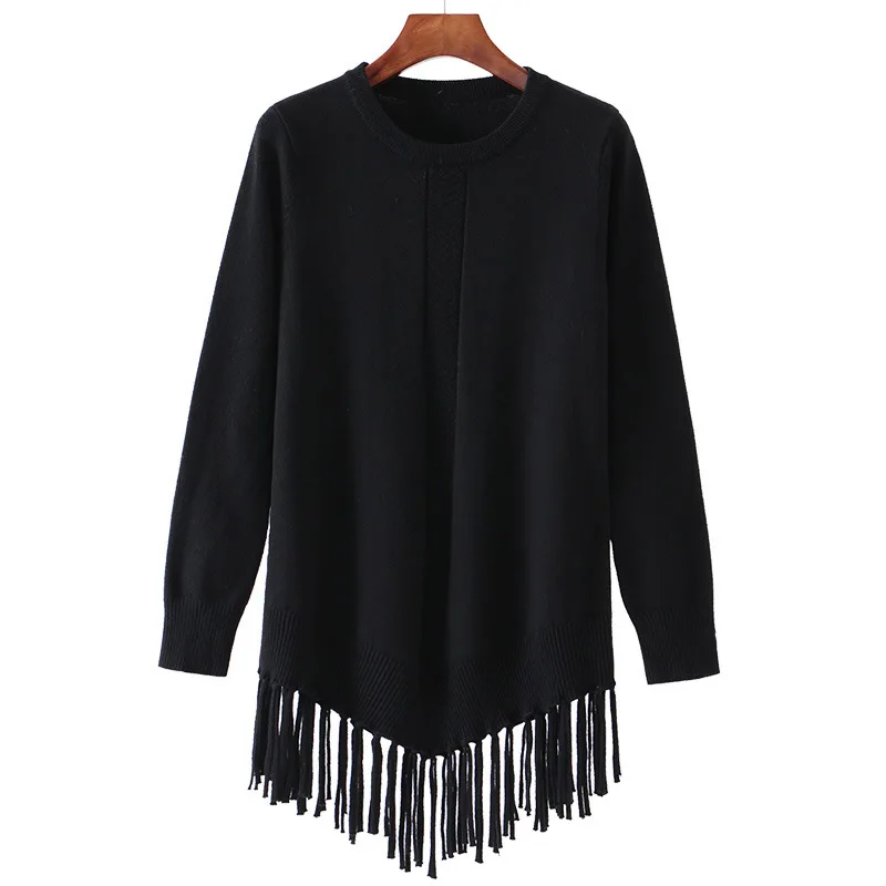 Женское трикотажное платье-свитер с длинным рукавом и круглым вырезом | Женская