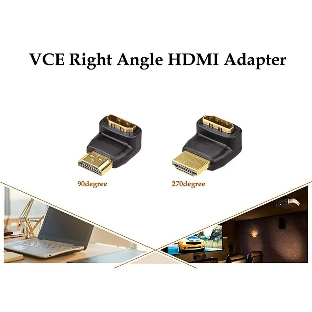 HDMI адаптер для подключения мужчин и женщин 270/90 градусов позолоченный правый угол