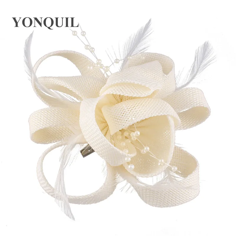 

Women Ladies Wedding Headdress Beige Flower Hair Fascinators Hat Derby Royal Headwear Veils With Loops Hair Accessory Hair Clips