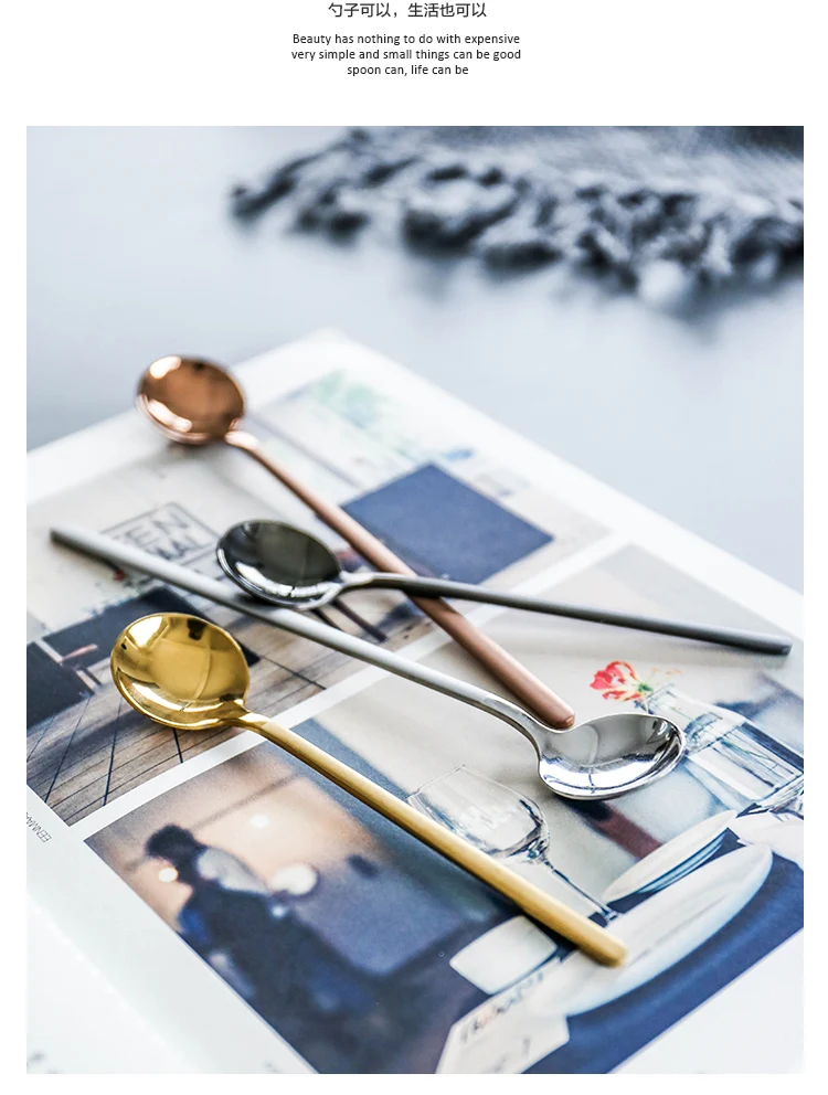 Stainless Steel Coffee Spoon Long Handle Stirring Teaspoon Cute Dessert Dinner Soup Spoons Cutlery Ice Cream Spoon Tableware