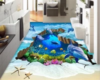 beibehang 3d wallpaper waves 3d dolphins cracks underwater world stereoscopic flooring can be customized fashion room wall paper