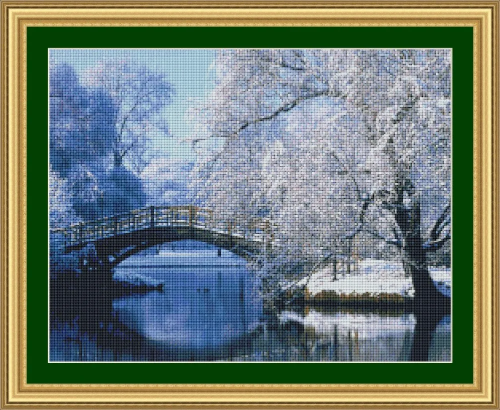 

-59*47 Bridge Snow Scenery Counted Cross Stitch Cartoon Cross Stitch 14CT Cross-Stitch Kit Handmade Embroidery Needlework