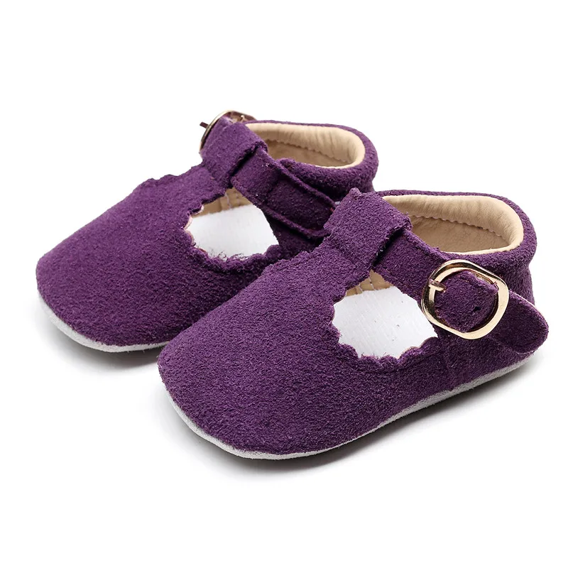 purple Детская обувь Детские балетные туфли пинетки удобные Дно кроватки обувь из натуральной кожи на высоком каблуке с Т-образным ремешком в стиле «Мэри Джейн» мокасины; первые шаги - Цвет: purple