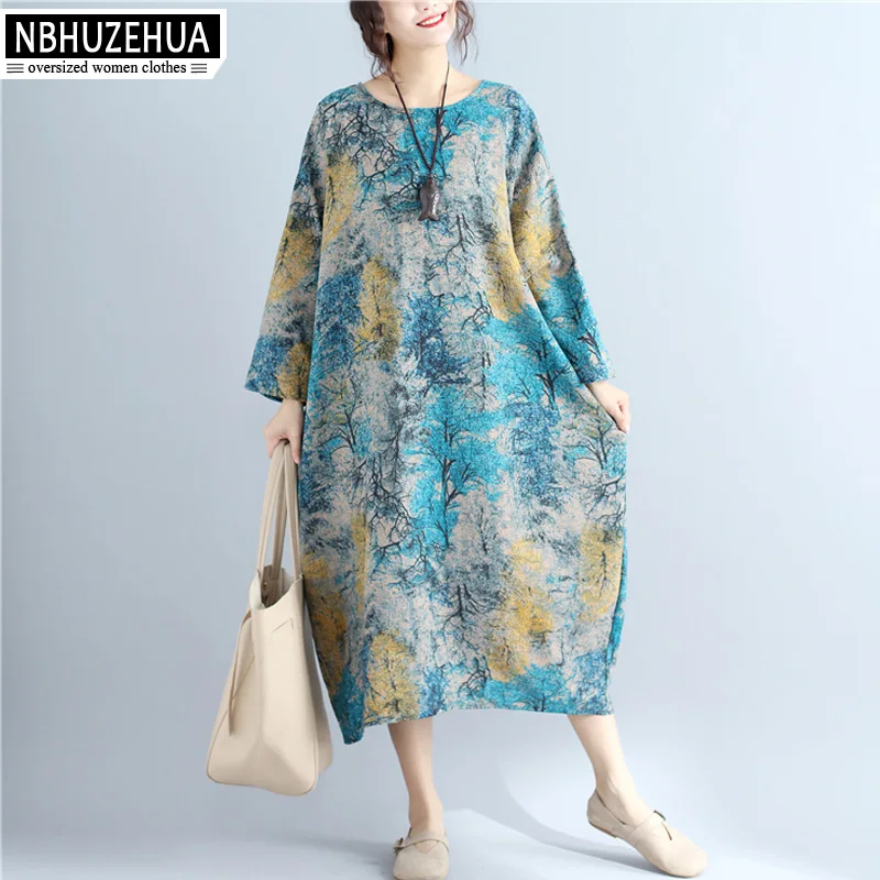 NBHUZEHUA 7G297 4XL 5XL 6XL винтажное платье в этническом стиле Женская одежда из хлопка и