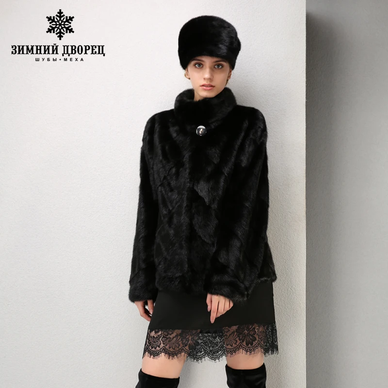 Зимняя модная новинка Кожа норки пальто с мехом Черные длинные Мандарин Воротник