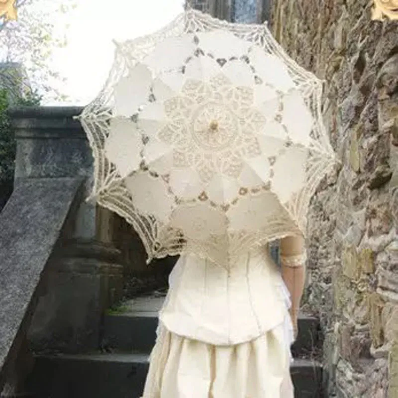 

Free Shipping wholesales12pcs lot Handmade Lace Cotton 10 colors Wedding Sun Umbrella Bride bridesmaid Parasols Photo Props