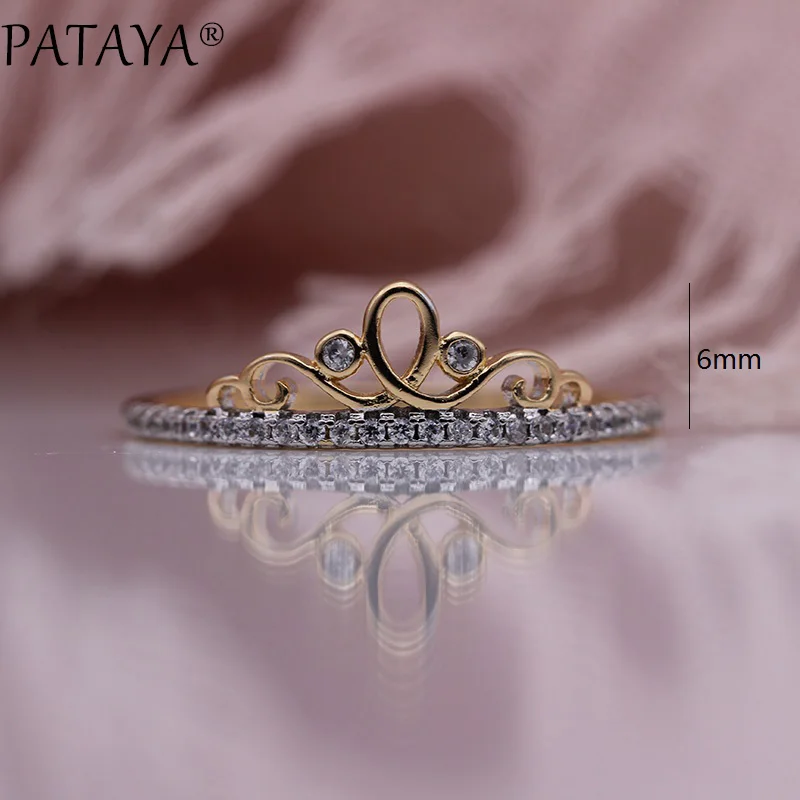 PATAYA, Новое поступление, полые кольца с белым натуральным цирконием, 585 розовое золото, женское модное роскошное кольцо на свадьбу, милое ювелирное изделие