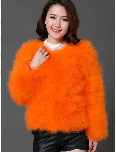 Orange Женские модные меховые пальто, зимние меховые куртки из натурального меха страуса, пушистая верхняя одежда из натурального меха индейки - Цвет: Orange