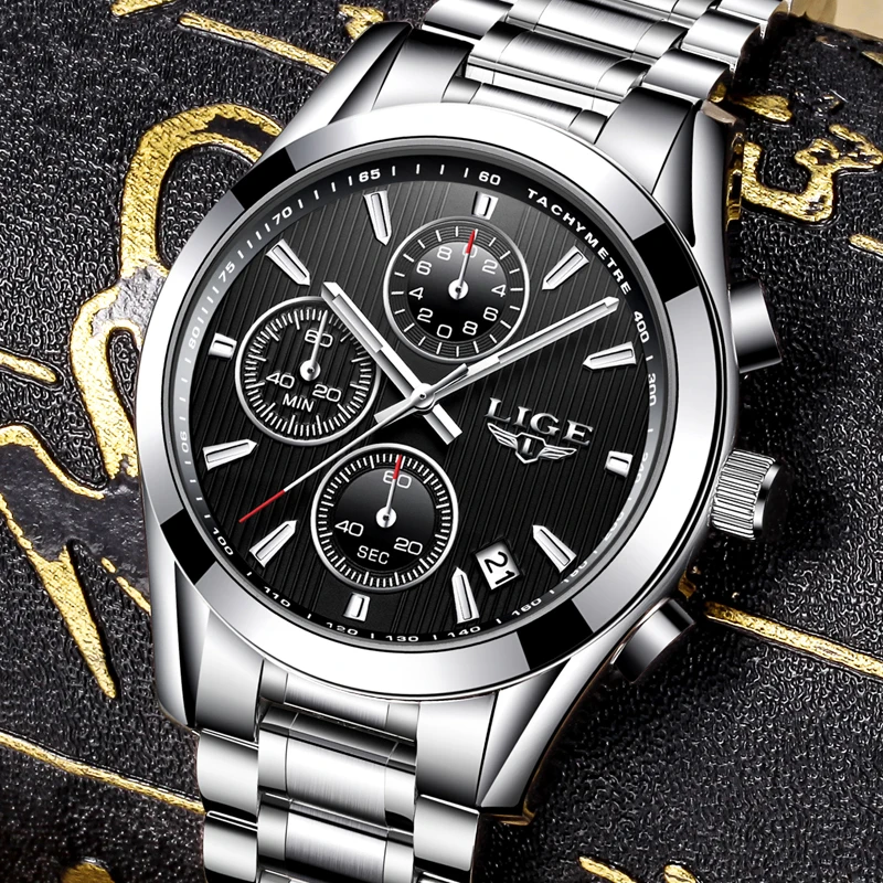 Masculino LIGE часы Для мужчин Элитный бренд хронограф спортивные кварцевые человек