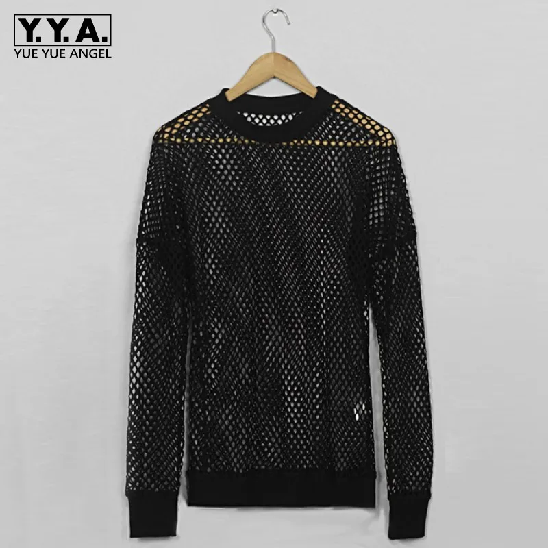 Футболка мужская Просвечивающая с длинным рукавом Готическая вырезами