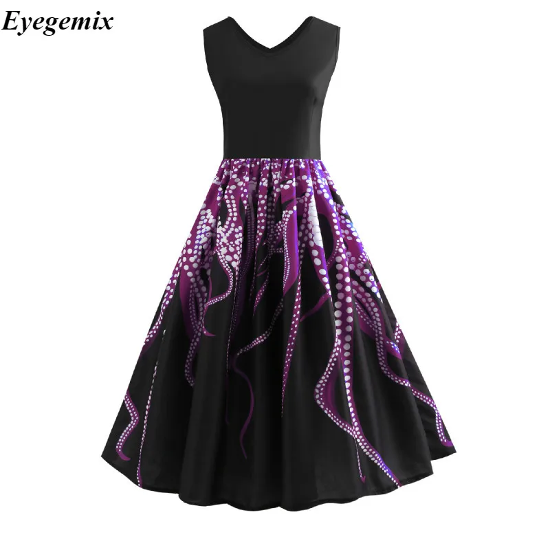 2018 Новое Женское винтажное платье большого размера с цветочным принтом летние