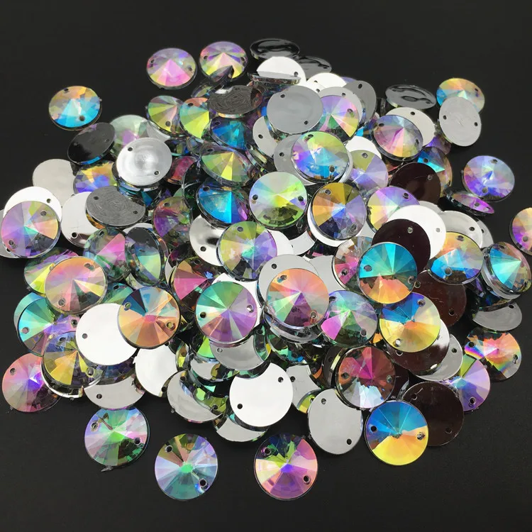 12 мм Rivoli пришить Стразы Кристалл AB круглые акриловые Швейные кристаллы Flatback 2