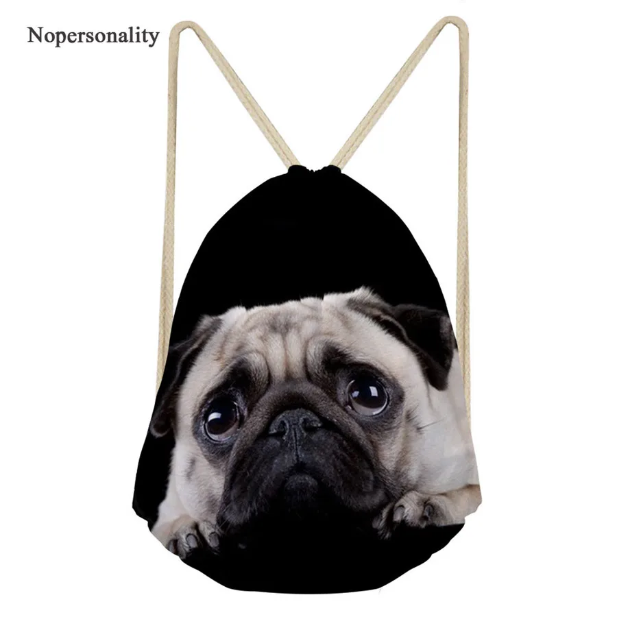 Nopersonality шнурок школьные ранцы дети милого Щенка Мопса Drawstring Рюкзак Для женщин