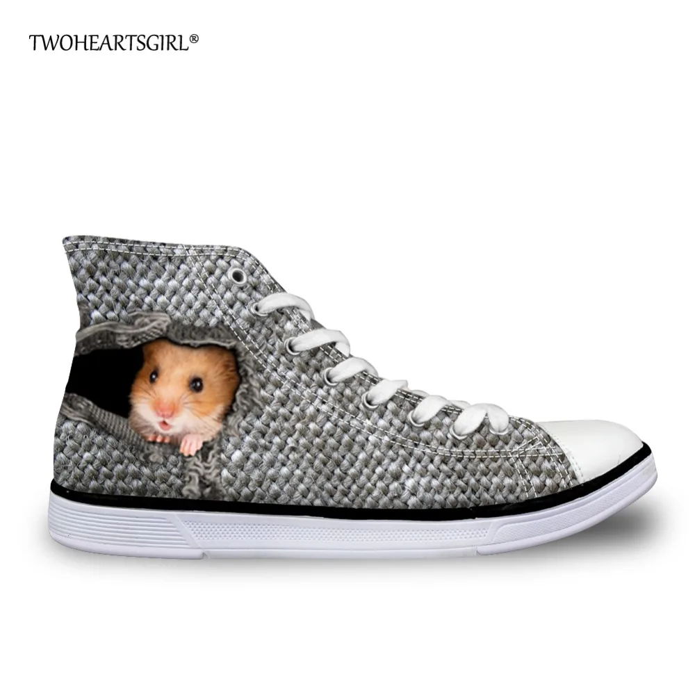 

Twoheartsgirl Gray Hamster Pattern Women's Vulcanize Shoes Comfortable High Top Ankle Canvas Shoes College Student Leisure Shoes