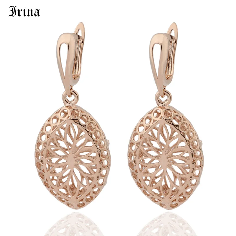 

Elegant Earring Unique Carved Hollow Rose Gold Color Big Drop Dangle Earrings Women Wedding Party Vintage Earrings Jewelry