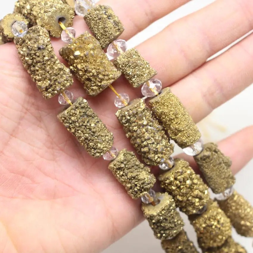 Большой Золотой титановый Druzy Achate пробуренный Самородок Свободные бусины DIY