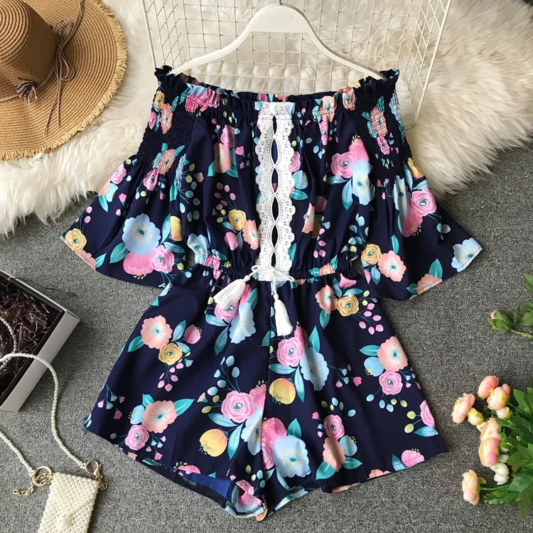 Женский комбинезон в стиле бохо ALPHALMODA пляжный с принтом кружевной отделкой