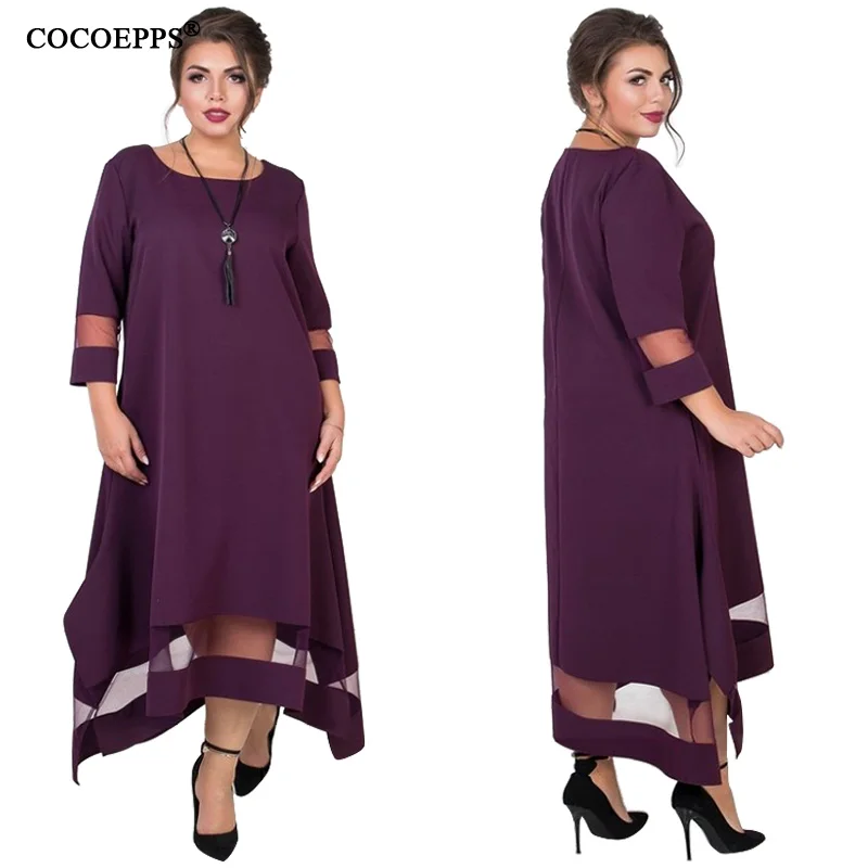 Мода 5XL 6XL размера плюс женское длинное платье осень зима сексуальное Сетчатое платье большого размера s элегантные вечерние платья макси большого размера